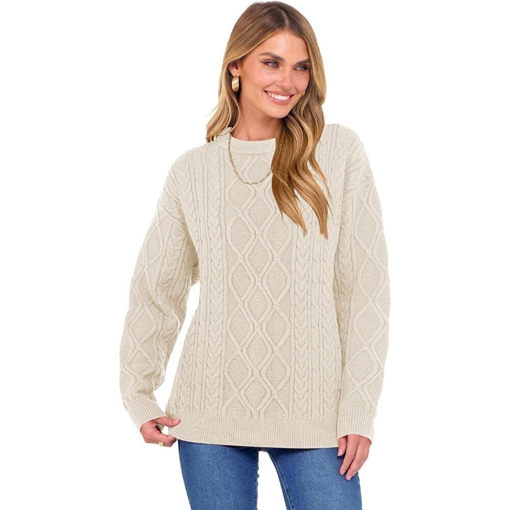 Women Oversized Cable Knit Sweater Thick Acrylic Nylon PBT Fall Winter - Picture 2 of 9